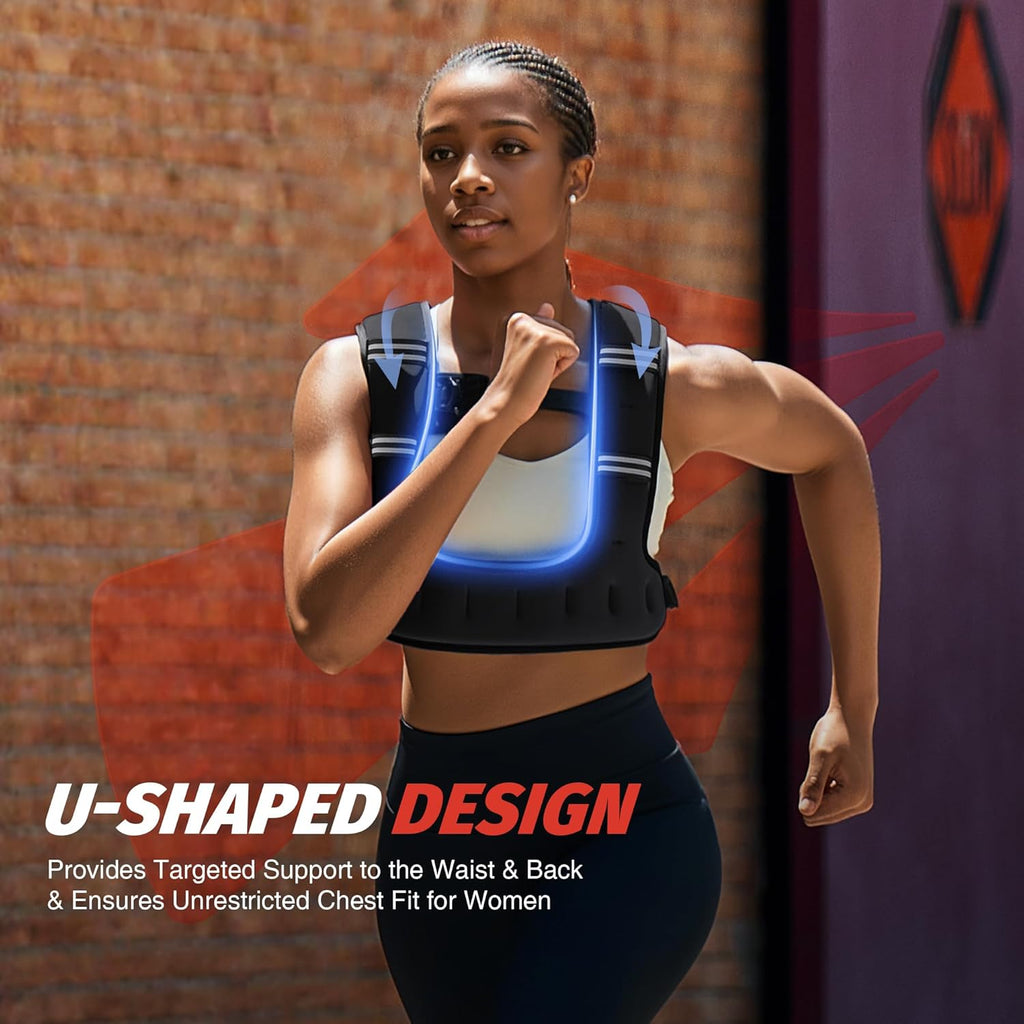 ZELUS Weighted Vest for Women Men, 6/8/12/16/20lb Weight Vest with Arm Pouch Reflective Strips, U-Shaped Rucking Vest for Strength Training Muscle Building, Walking Running Vest for Fitness