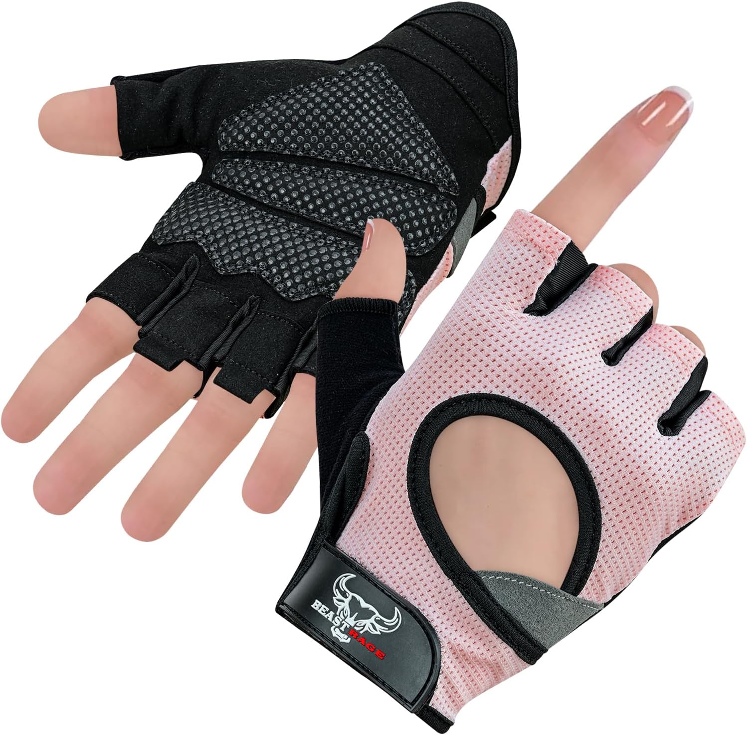 BEAST RAGE Fingerless Weight Lifting Gloves with Palm Protection Padding, Breathable Lightweight Gym Gloves for Men, Women, Weightlifting, Cycling, Exercise, Training Pull Up