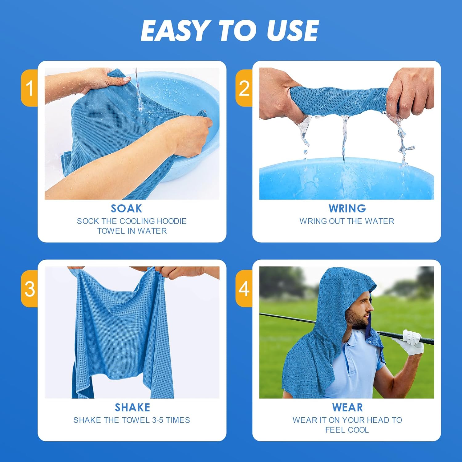 CSITE 3 Pack Cooling Hoodie Towels for Neck and Face, UPF 50 Sun Protection & Instant Cooling, Ice Towels for Hot Weather, Soft Breathable Towel for Sport, Work Out, Gym, Camping & More Activities