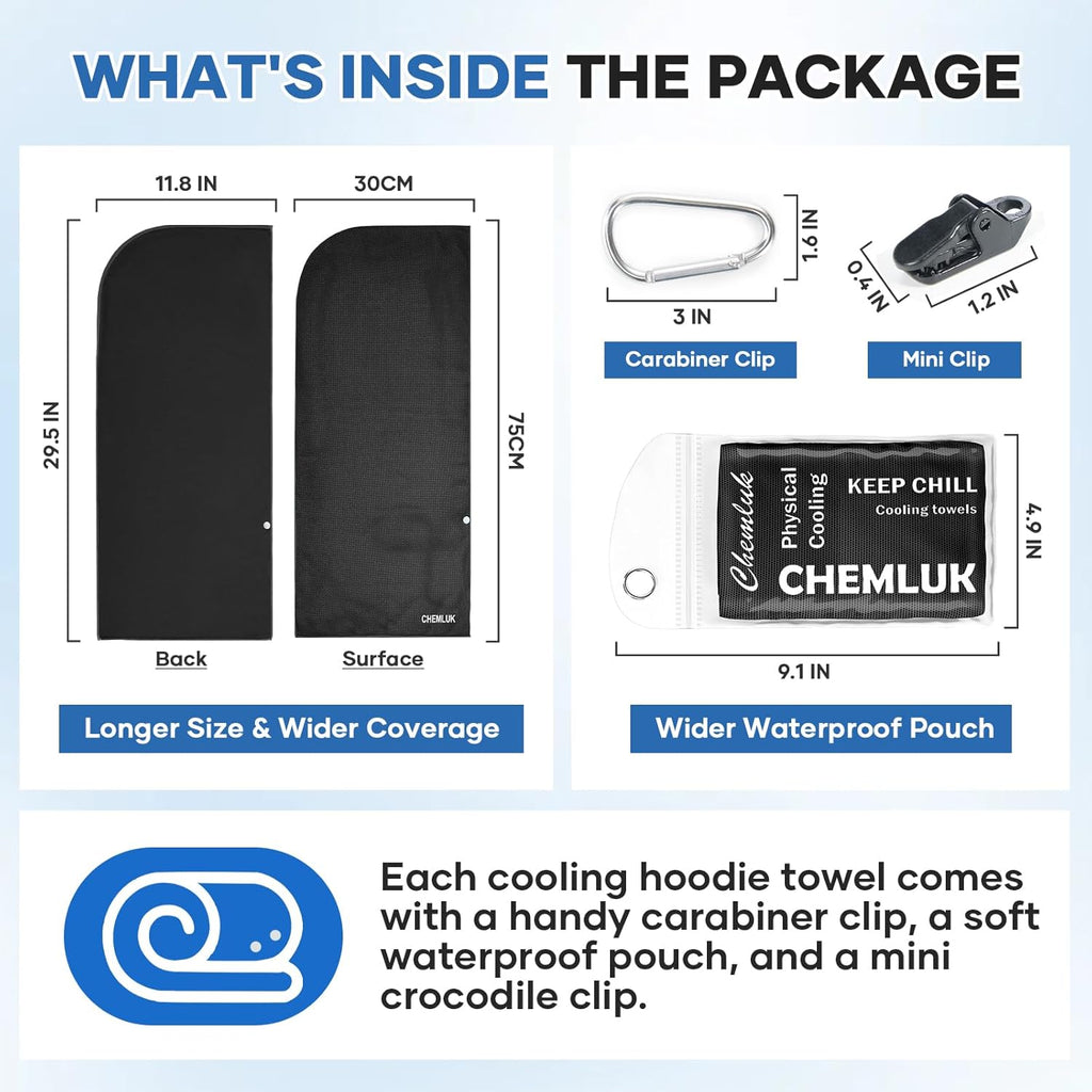 Cooling Hoodie Towel: Cooling Towels for Neck and Face, Quick-Dry Absorbent Soft Breathable Sweat Neck Wraps, Instant Cool Hooded Towels for Hot Weather Running Camping Travel - Black