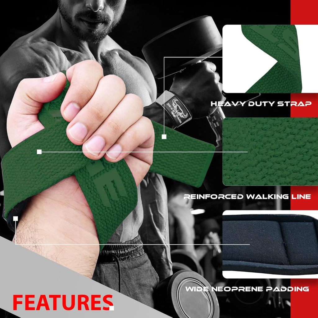 BEAST RAGE Lifting Wrist Straps for Weightlifting, Weight Lifting Straps Gym Grip Power Workouts Lifting Straps Padded Cotton Men Women Wrap Lift Deadlift Straps Hard Pull Exercise