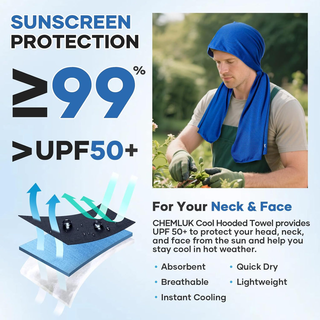 Cooling Hoodie Towel: Cooling Towels for Neck and Face, Quick-Dry Absorbent Soft Breathable Sweat Neck Wraps, Instant Cool Hooded Towels for Hot Weather Running Camping Travel - Black