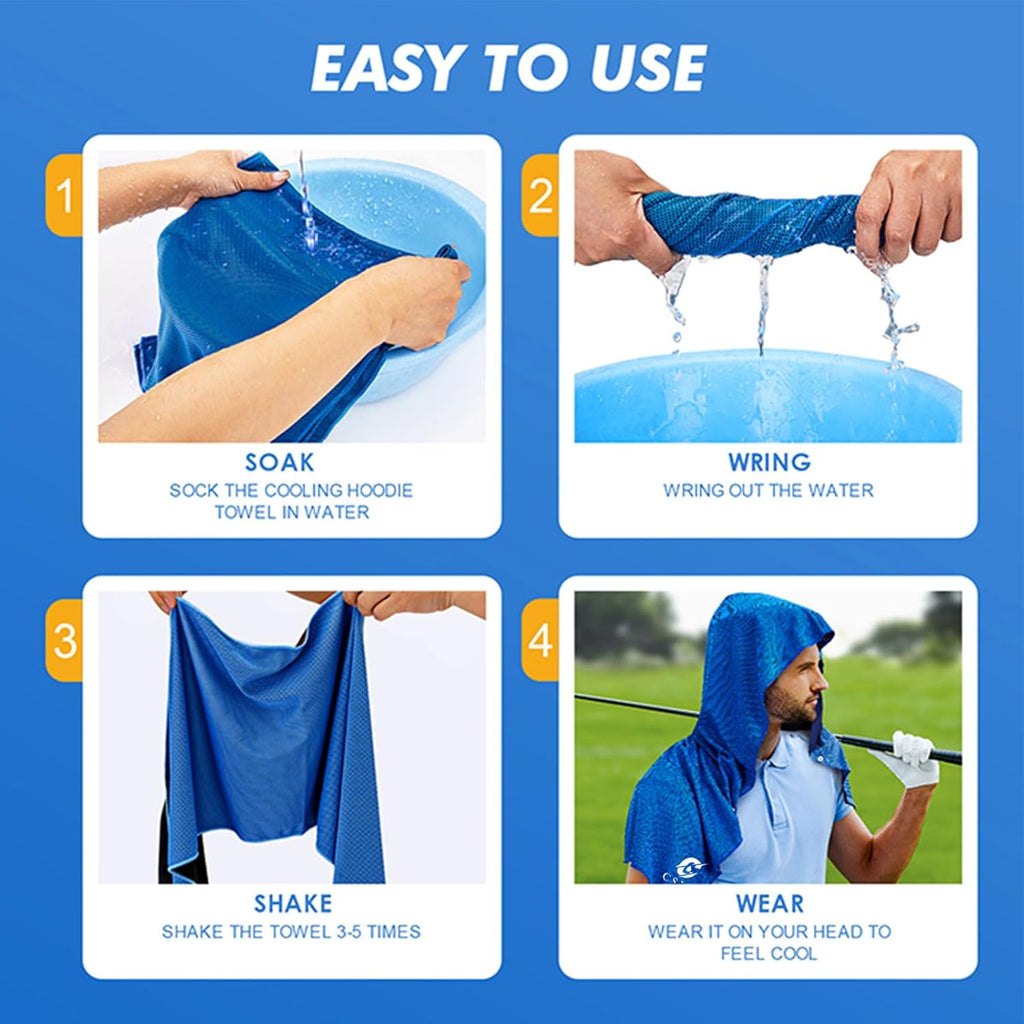 CSITE 3 Pack Cooling Hoodie Towels for Neck and Face, UPF 50 Sun Protection & Instant Cooling, Ice Towels for Hot Weather, Soft Breathable Towel for Sport, Work Out, Gym, Camping & More Activities