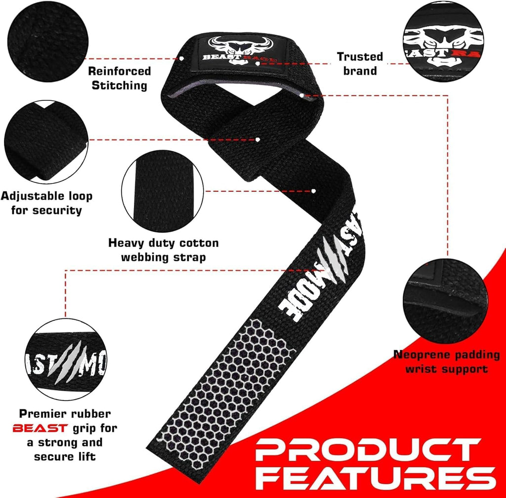 BEAST RAGE Lifting Wrist Straps for Weightlifting, Weight Lifting Straps Gym Grip Power Workouts Lifting Straps Padded Cotton Men Women Wrap Lift Deadlift Straps Hard Pull Exercise