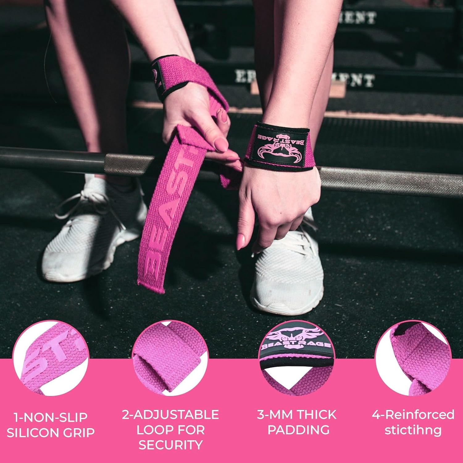 BEAST RAGE Lifting Wrist Straps for Weightlifting, Weight Lifting Straps Gym Grip Power Workouts Lifting Straps Padded Cotton Men Women Wrap Lift Deadlift Straps Hard Pull Exercise