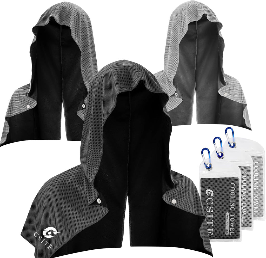 CSITE 3 Pack Cooling Hoodie Towels for Neck and Face, UPF 50 Sun Protection & Instant Cooling, Ice Towels for Hot Weather, Soft Breathable Towel for Sport, Work Out, Gym, Camping & More Activities