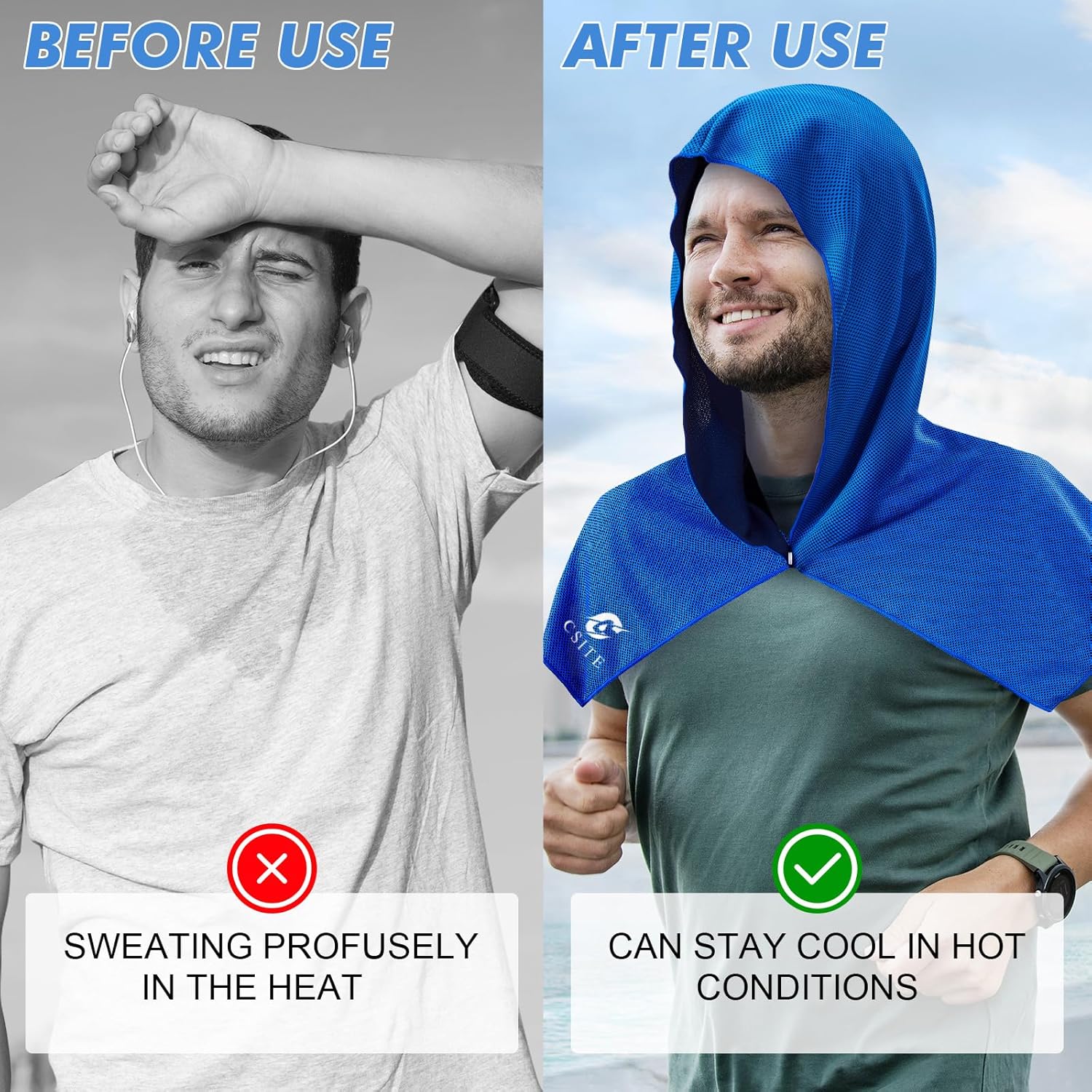 CSITE 3 Pack Cooling Hoodie Towels for Neck and Face, UPF 50 Sun Protection & Instant Cooling, Ice Towels for Hot Weather, Soft Breathable Towel for Sport, Work Out, Gym, Camping & More Activities