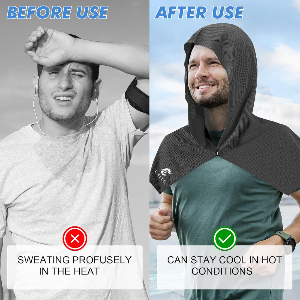 CSITE 3 Pack Cooling Hoodie Towels for Neck and Face, UPF 50 Sun Protection & Instant Cooling, Ice Towels for Hot Weather, Soft Breathable Towel for Sport, Work Out, Gym, Camping & More Activities
