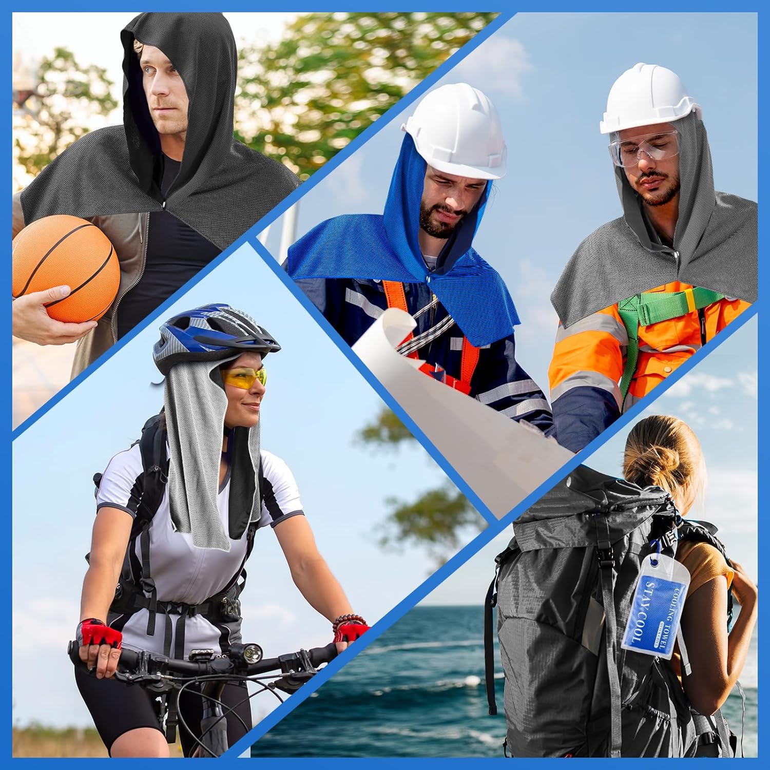 CSITE 3 Pack Cooling Hoodie Towels for Neck and Face, UPF 50 Sun Protection & Instant Cooling, Ice Towels for Hot Weather, Soft Breathable Towel for Sport, Work Out, Gym, Camping & More Activities