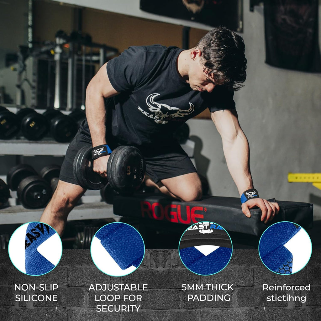 BEAST RAGE Lifting Wrist Straps for Weightlifting, Weight Lifting Straps Gym Grip Power Workouts Lifting Straps Padded Cotton Men Women Wrap Lift Deadlift Straps Hard Pull Exercise
