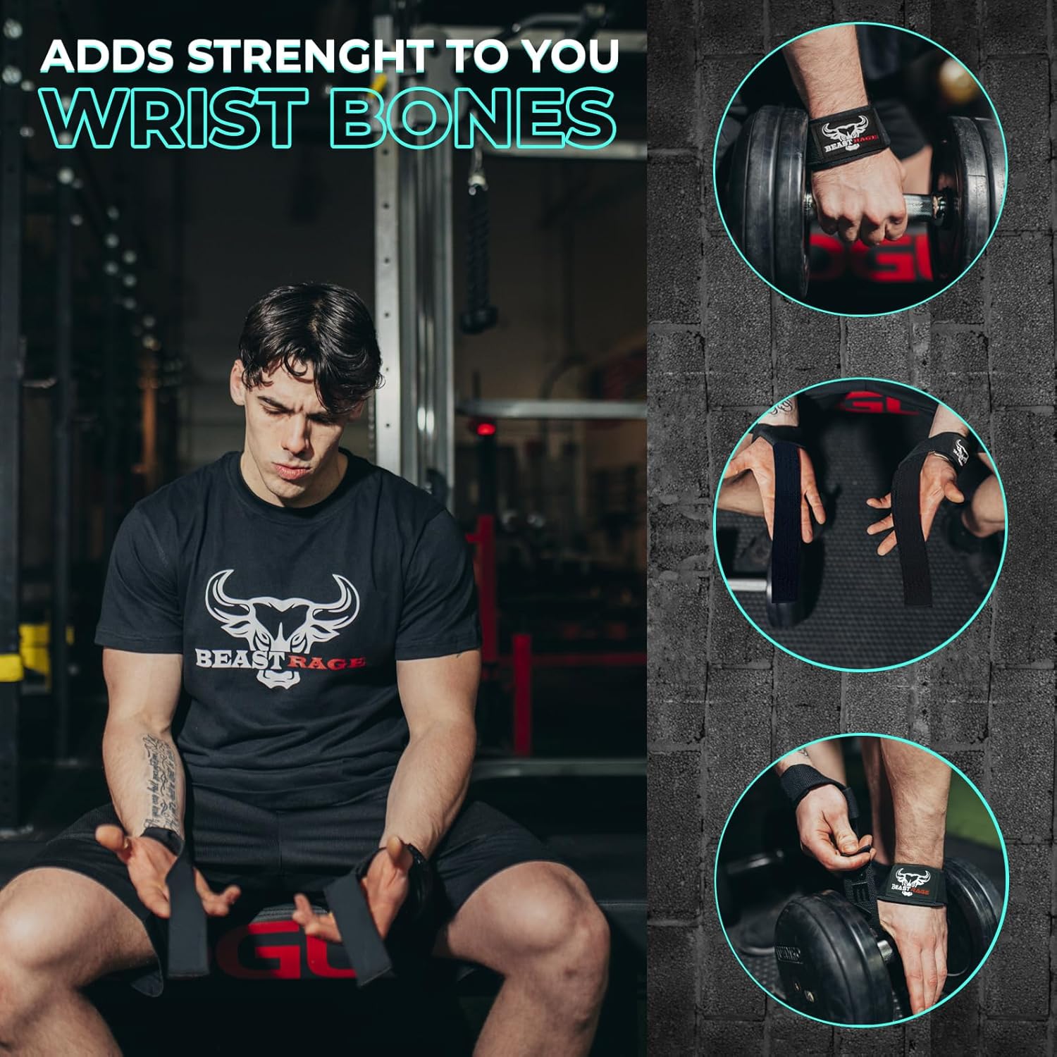 BEAST RAGE Lifting Wrist Straps for Weightlifting, Weight Lifting Straps Gym Grip Power Workouts Lifting Straps Padded Cotton Men Women Wrap Lift Deadlift Straps Hard Pull Exercise