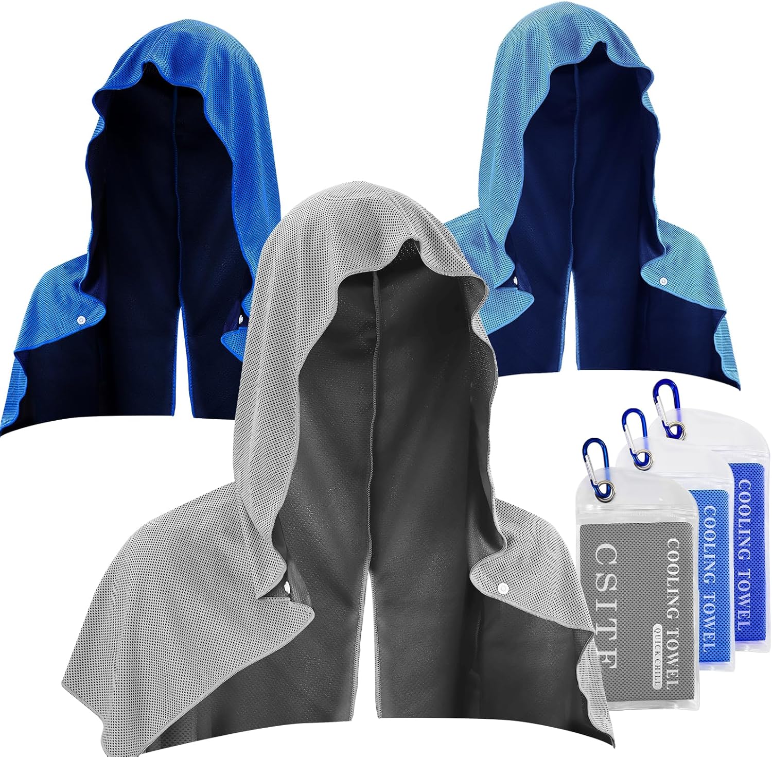 CSITE 3 Pack Cooling Hoodie Towels for Neck and Face, UPF 50 Sun Protection & Instant Cooling, Ice Towels for Hot Weather, Soft Breathable Towel for Sport, Work Out, Gym, Camping & More Activities