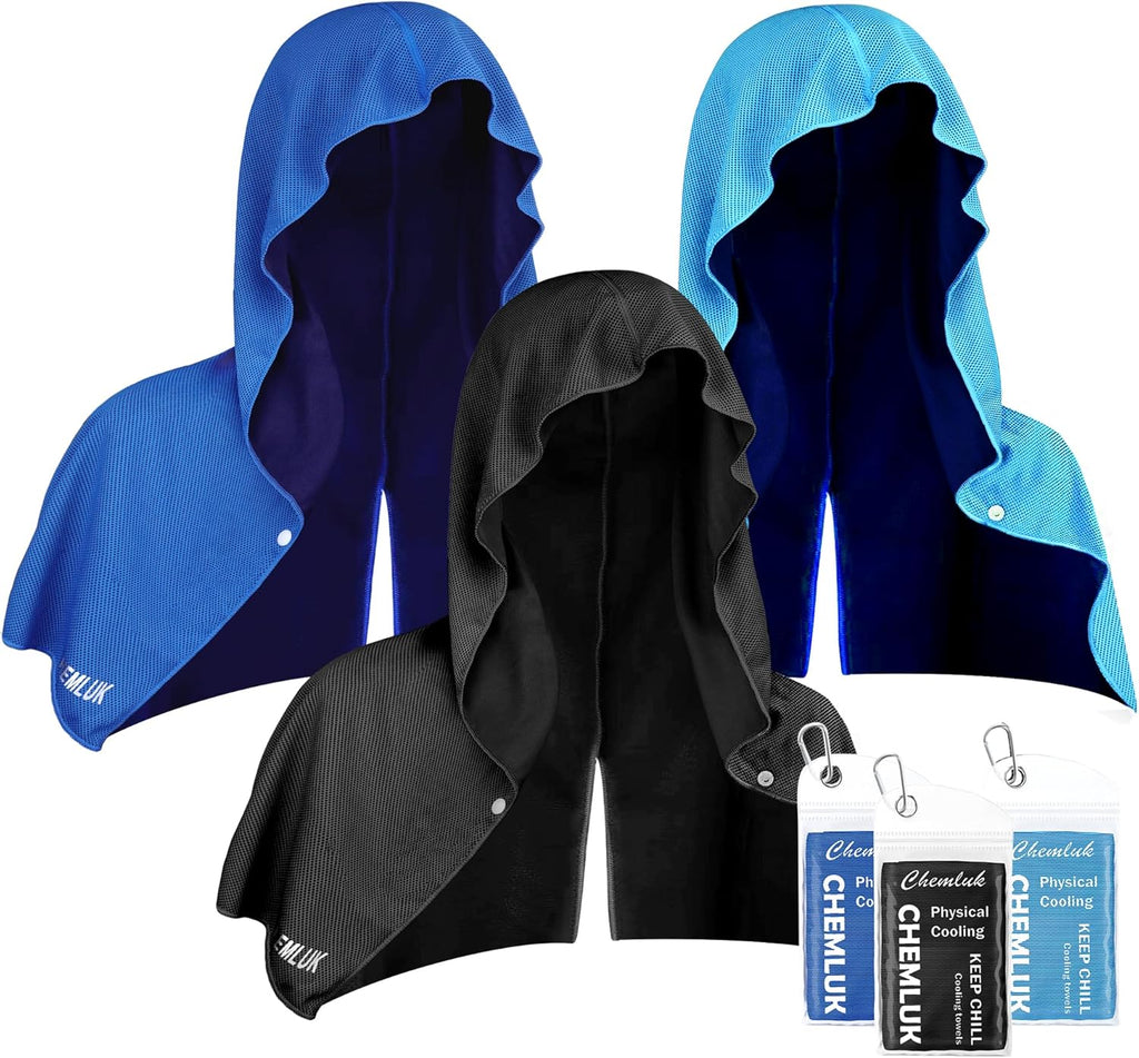 Cooling Hoodie Towel: Cooling Towels for Neck and Face, Quick-Dry Absorbent Soft Breathable Sweat Neck Wraps, Instant Cool Hooded Towels for Hot Weather Running Camping Travel - Black