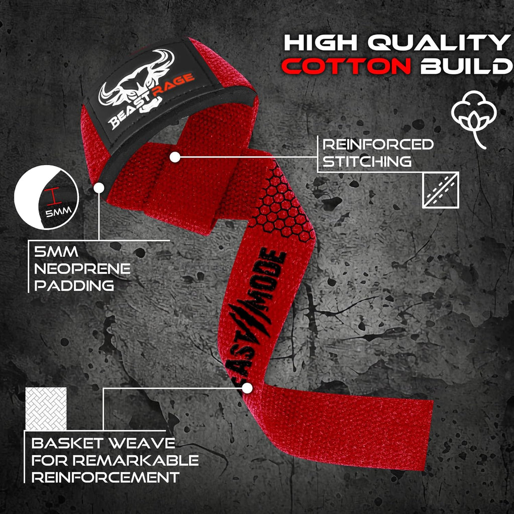 BEAST RAGE Lifting Wrist Straps for Weightlifting, Weight Lifting Straps Gym Grip Power Workouts Lifting Straps Padded Cotton Men Women Wrap Lift Deadlift Straps Hard Pull Exercise