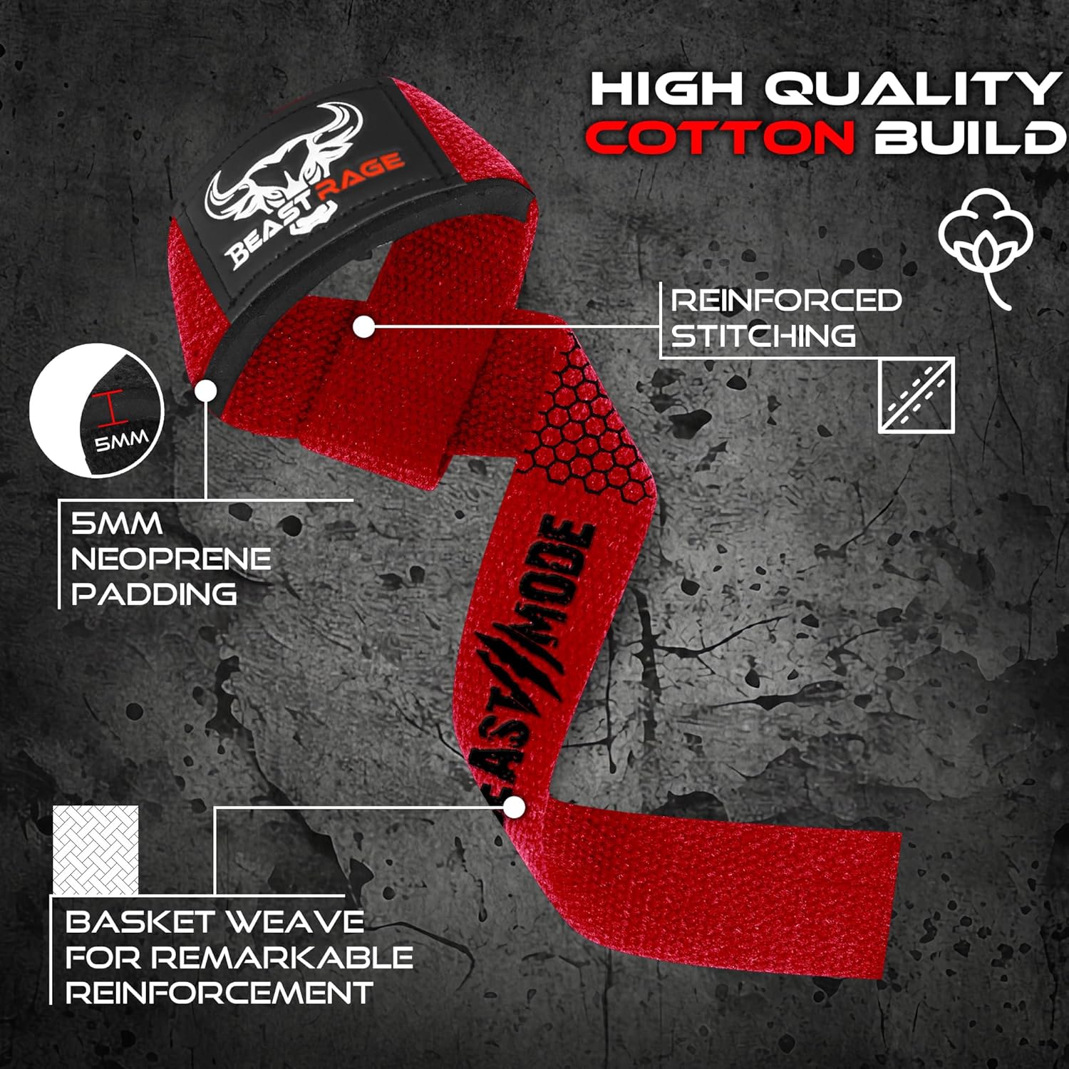 BEAST RAGE Lifting Wrist Straps for Weightlifting, Weight Lifting Straps Gym Grip Power Workouts Lifting Straps Padded Cotton Men Women Wrap Lift Deadlift Straps Hard Pull Exercise