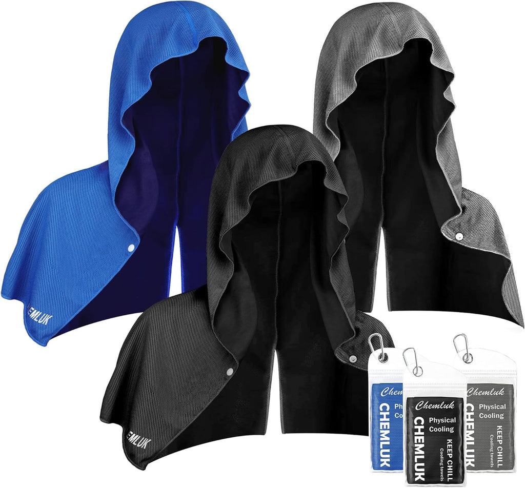Cooling Hoodie Towel: Cooling Towels for Neck and Face, Quick-Dry Absorbent Soft Breathable Sweat Neck Wraps, Instant Cool Hooded Towels for Hot Weather Running Camping Travel - Black