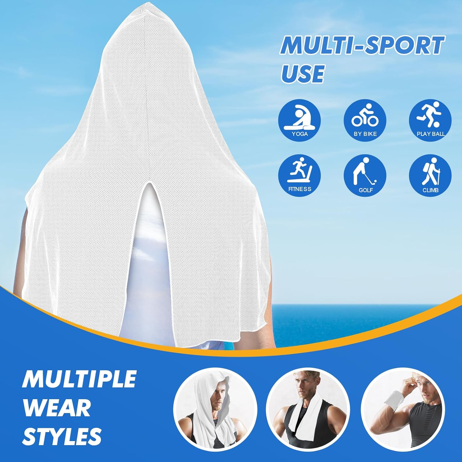 CSITE 3 Pack Cooling Hoodie Towels for Neck and Face, UPF 50 Sun Protection & Instant Cooling, Ice Towels for Hot Weather, Soft Breathable Towel for Sport, Work Out, Gym, Camping & More Activities