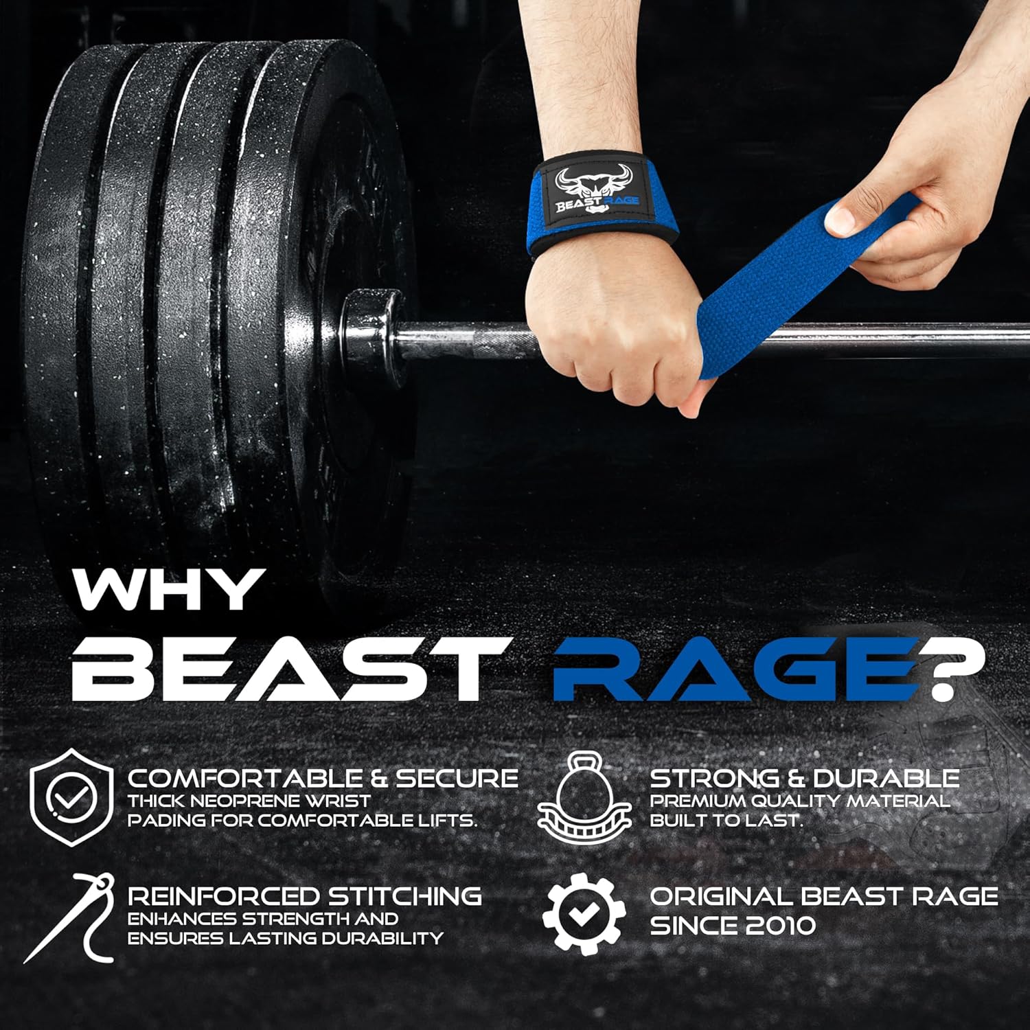 BEAST RAGE Lifting Wrist Straps for Weightlifting, Weight Lifting Straps Gym Grip Power Workouts Lifting Straps Padded Cotton Men Women Wrap Lift Deadlift Straps Hard Pull Exercise