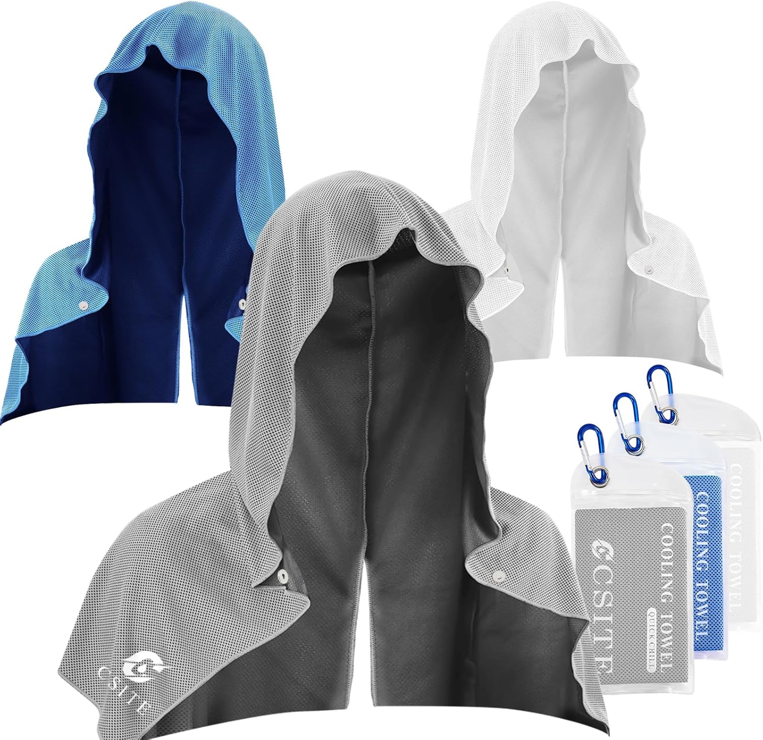CSITE 3 Pack Cooling Hoodie Towels for Neck and Face, UPF 50 Sun Protection & Instant Cooling, Ice Towels for Hot Weather, Soft Breathable Towel for Sport, Work Out, Gym, Camping & More Activities