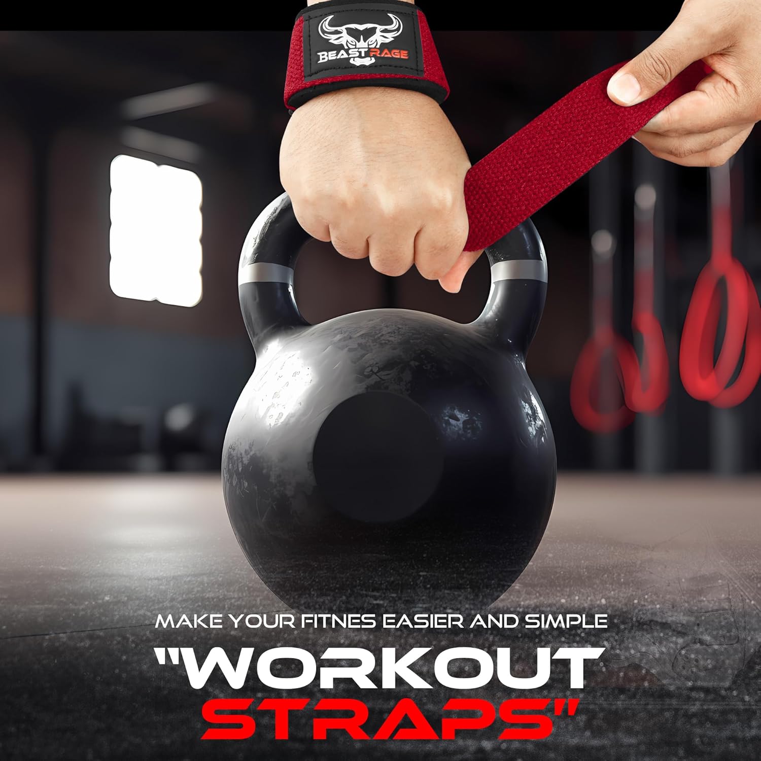 BEAST RAGE Lifting Wrist Straps for Weightlifting, Weight Lifting Straps Gym Grip Power Workouts Lifting Straps Padded Cotton Men Women Wrap Lift Deadlift Straps Hard Pull Exercise