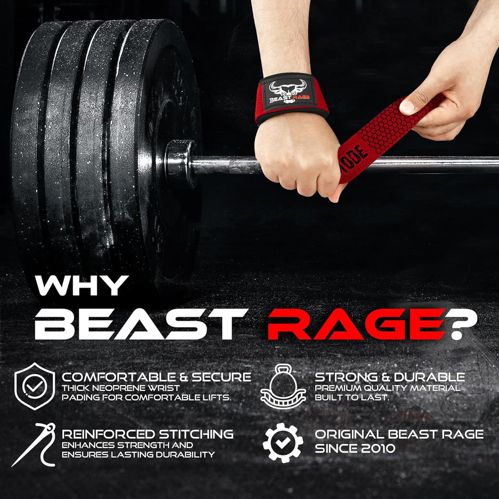 BEAST RAGE Lifting Wrist Straps for Weightlifting, Weight Lifting Straps Gym Grip Power Workouts Lifting Straps Padded Cotton Men Women Wrap Lift Deadlift Straps Hard Pull Exercise
