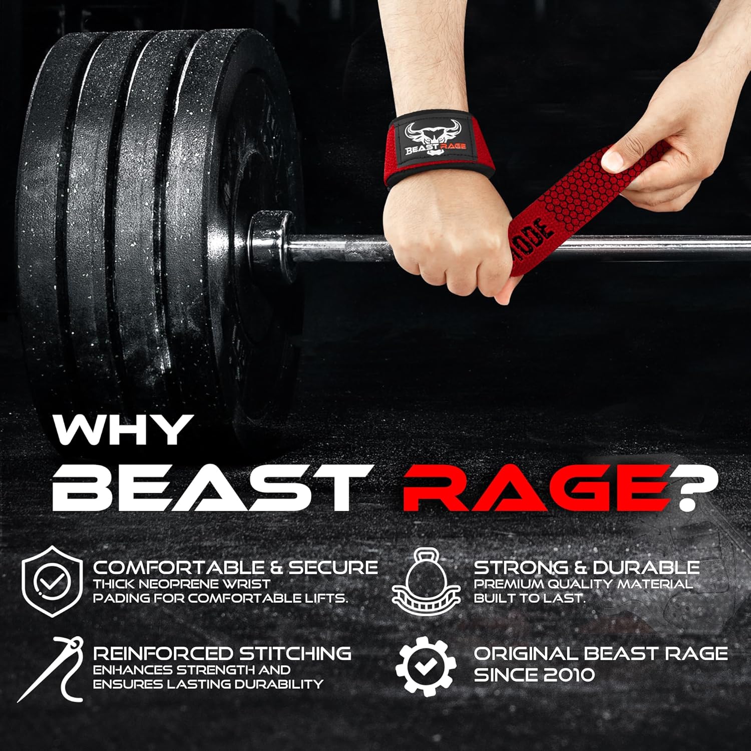 BEAST RAGE Lifting Wrist Straps for Weightlifting, Weight Lifting Straps Gym Grip Power Workouts Lifting Straps Padded Cotton Men Women Wrap Lift Deadlift Straps Hard Pull Exercise