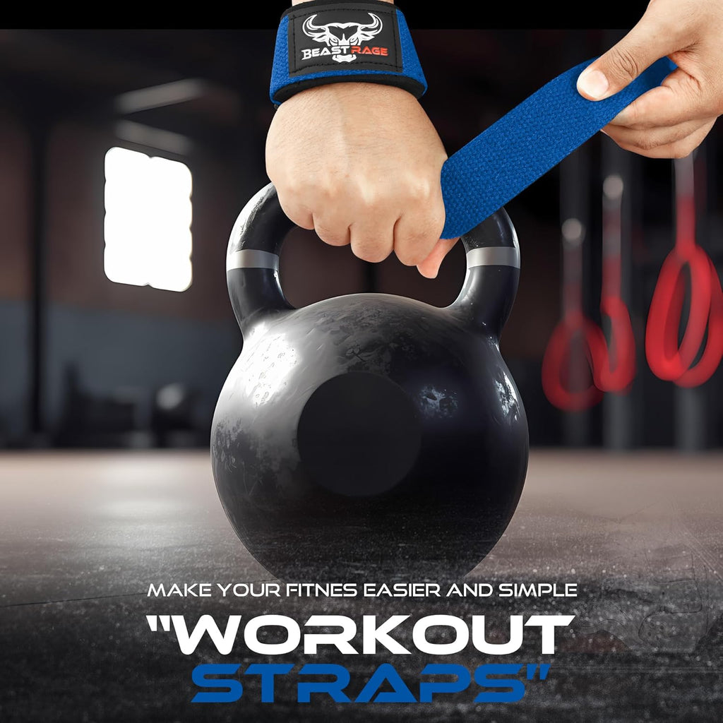 BEAST RAGE Lifting Wrist Straps for Weightlifting, Weight Lifting Straps Gym Grip Power Workouts Lifting Straps Padded Cotton Men Women Wrap Lift Deadlift Straps Hard Pull Exercise
