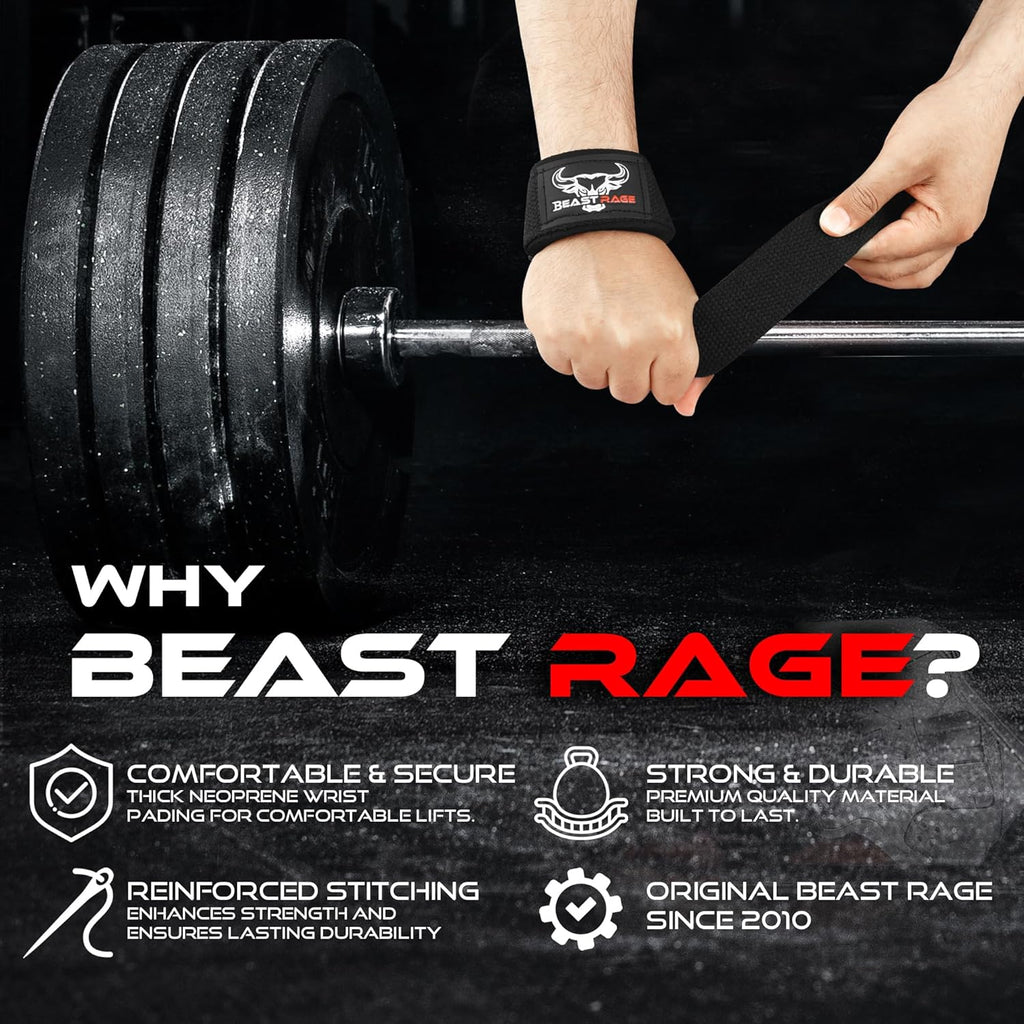 BEAST RAGE Lifting Wrist Straps for Weightlifting, Weight Lifting Straps Gym Grip Power Workouts Lifting Straps Padded Cotton Men Women Wrap Lift Deadlift Straps Hard Pull Exercise