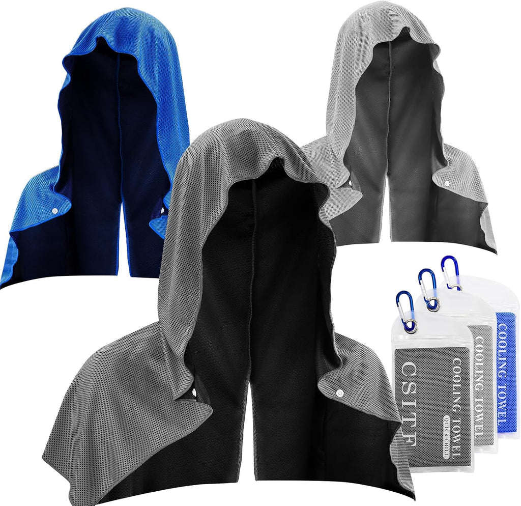CSITE 3 Pack Cooling Hoodie Towels for Neck and Face, UPF 50 Sun Protection & Instant Cooling, Ice Towels for Hot Weather, Soft Breathable Towel for Sport, Work Out, Gym, Camping & More Activities