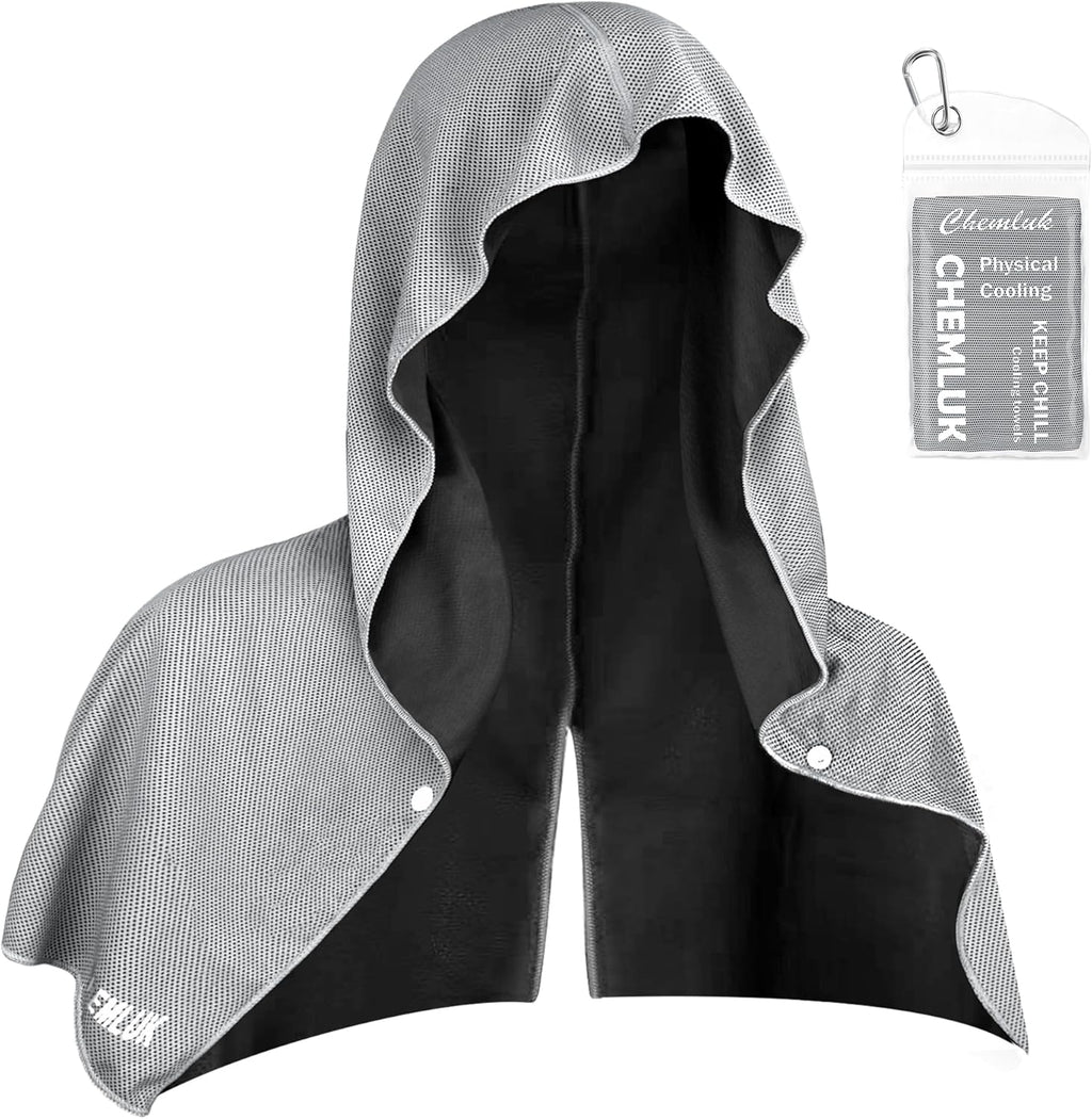 Cooling Hoodie Towel: Cooling Towels for Neck and Face, Quick-Dry Absorbent Soft Breathable Sweat Neck Wraps, Instant Cool Hooded Towels for Hot Weather Running Camping Travel - Black