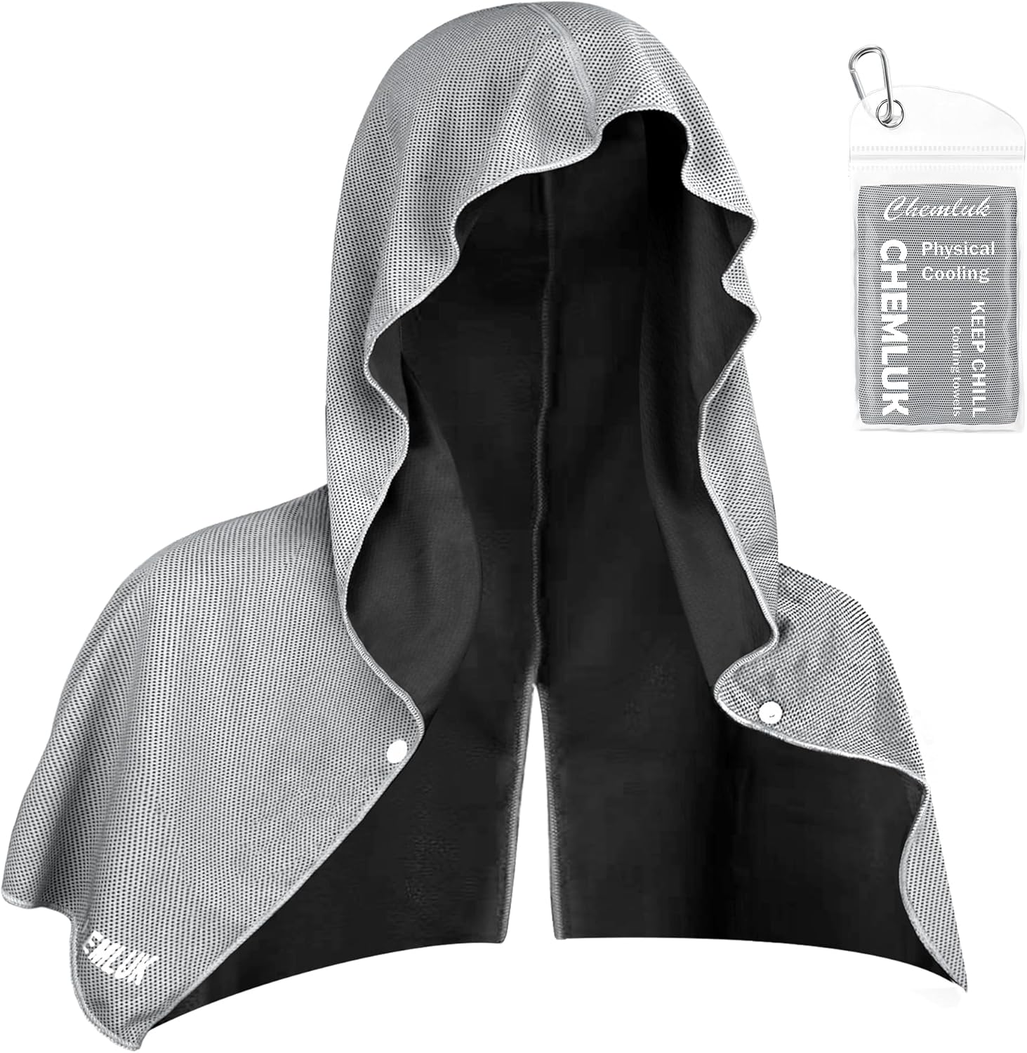 Cooling Hoodie Towel: Cooling Towels for Neck and Face, Quick-Dry Absorbent Soft Breathable Sweat Neck Wraps, Instant Cool Hooded Towels for Hot Weather Running Camping Travel - Black