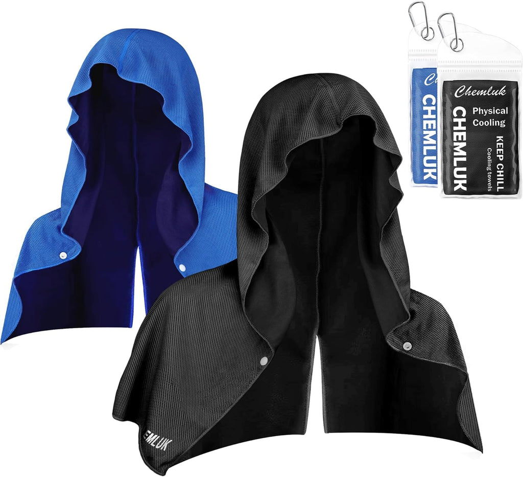 Cooling Hoodie Towel: Cooling Towels for Neck and Face, Quick-Dry Absorbent Soft Breathable Sweat Neck Wraps, Instant Cool Hooded Towels for Hot Weather Running Camping Travel - Black