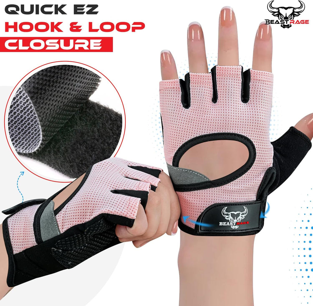 BEAST RAGE Fingerless Weight Lifting Gloves with Palm Protection Padding, Breathable Lightweight Gym Gloves for Men, Women, Weightlifting, Cycling, Exercise, Training Pull Up