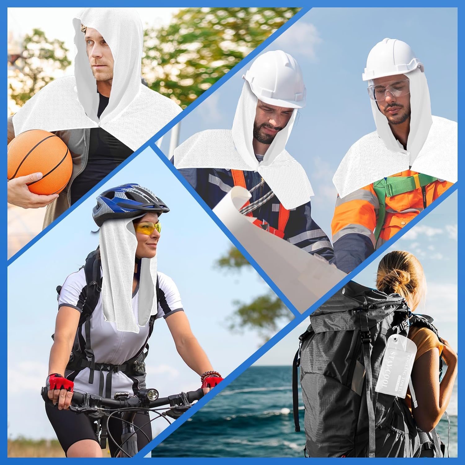 CSITE 3 Pack Cooling Hoodie Towels for Neck and Face, UPF 50 Sun Protection & Instant Cooling, Ice Towels for Hot Weather, Soft Breathable Towel for Sport, Work Out, Gym, Camping & More Activities