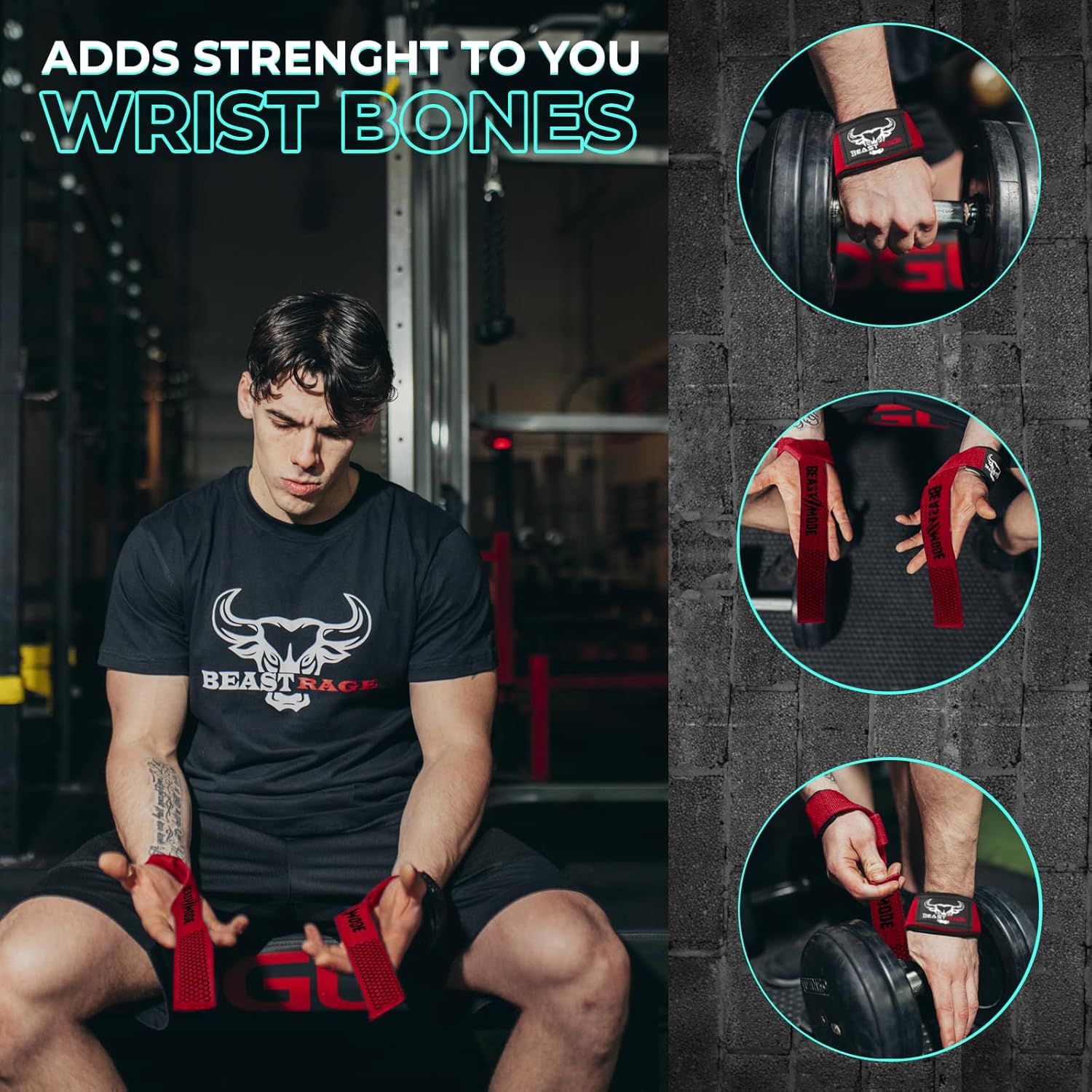 BEAST RAGE Lifting Wrist Straps for Weightlifting, Weight Lifting Straps Gym Grip Power Workouts Lifting Straps Padded Cotton Men Women Wrap Lift Deadlift Straps Hard Pull Exercise
