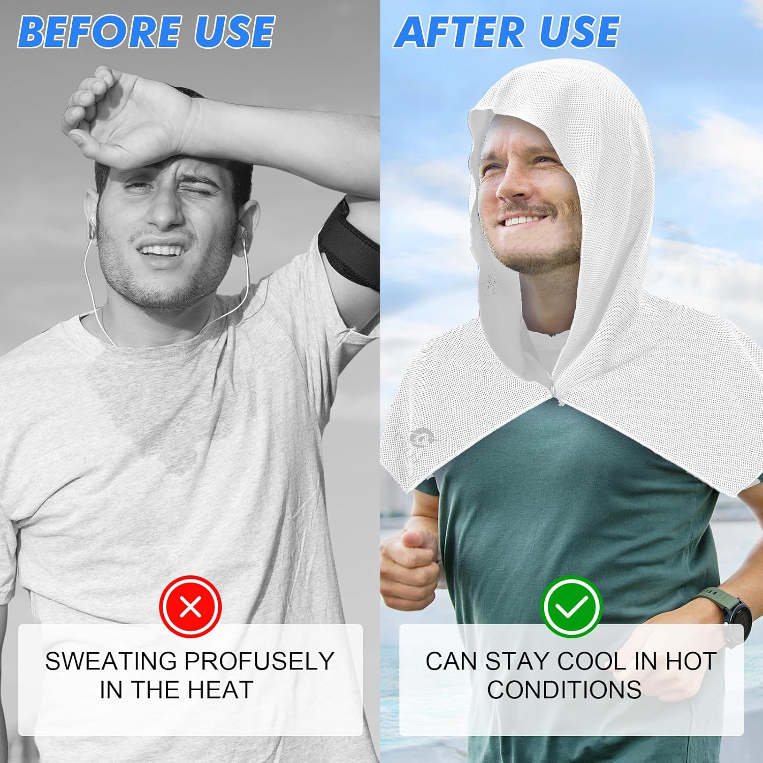 CSITE 3 Pack Cooling Hoodie Towels for Neck and Face, UPF 50 Sun Protection & Instant Cooling, Ice Towels for Hot Weather, Soft Breathable Towel for Sport, Work Out, Gym, Camping & More Activities