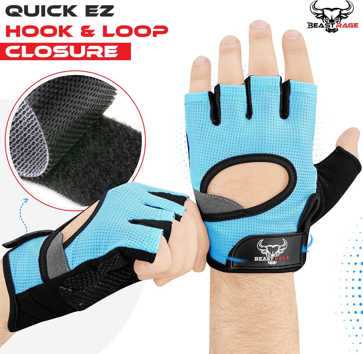 BEAST RAGE Fingerless Weight Lifting Gloves with Palm Protection Padding, Breathable Lightweight Gym Gloves for Men, Women, Weightlifting, Cycling, Exercise, Training Pull Up