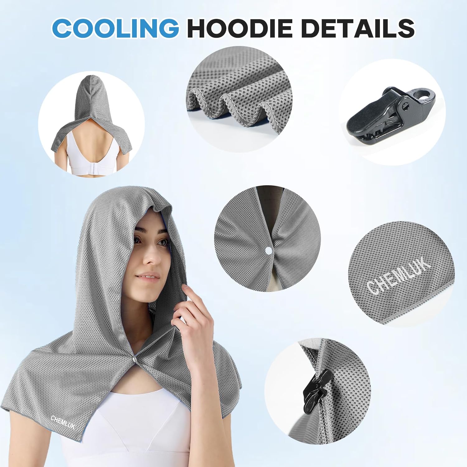 Cooling Hoodie Towel: Cooling Towels for Neck and Face, Quick-Dry Absorbent Soft Breathable Sweat Neck Wraps, Instant Cool Hooded Towels for Hot Weather Running Camping Travel - Black