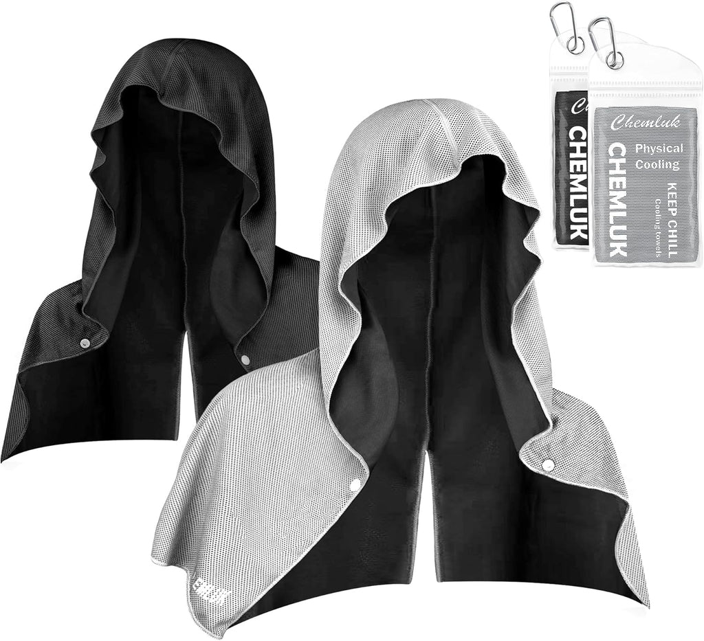 Cooling Hoodie Towel: Cooling Towels for Neck and Face, Quick-Dry Absorbent Soft Breathable Sweat Neck Wraps, Instant Cool Hooded Towels for Hot Weather Running Camping Travel - Black