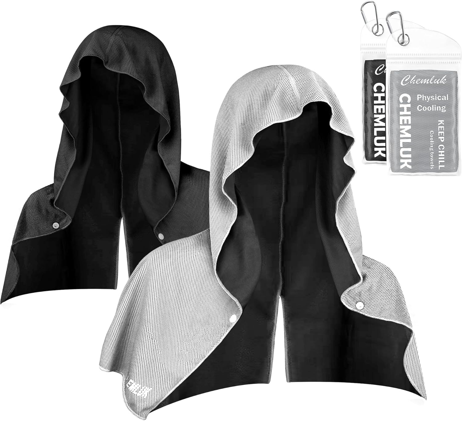 Cooling Hoodie Towel: Cooling Towels for Neck and Face, Quick-Dry Absorbent Soft Breathable Sweat Neck Wraps, Instant Cool Hooded Towels for Hot Weather Running Camping Travel - Black