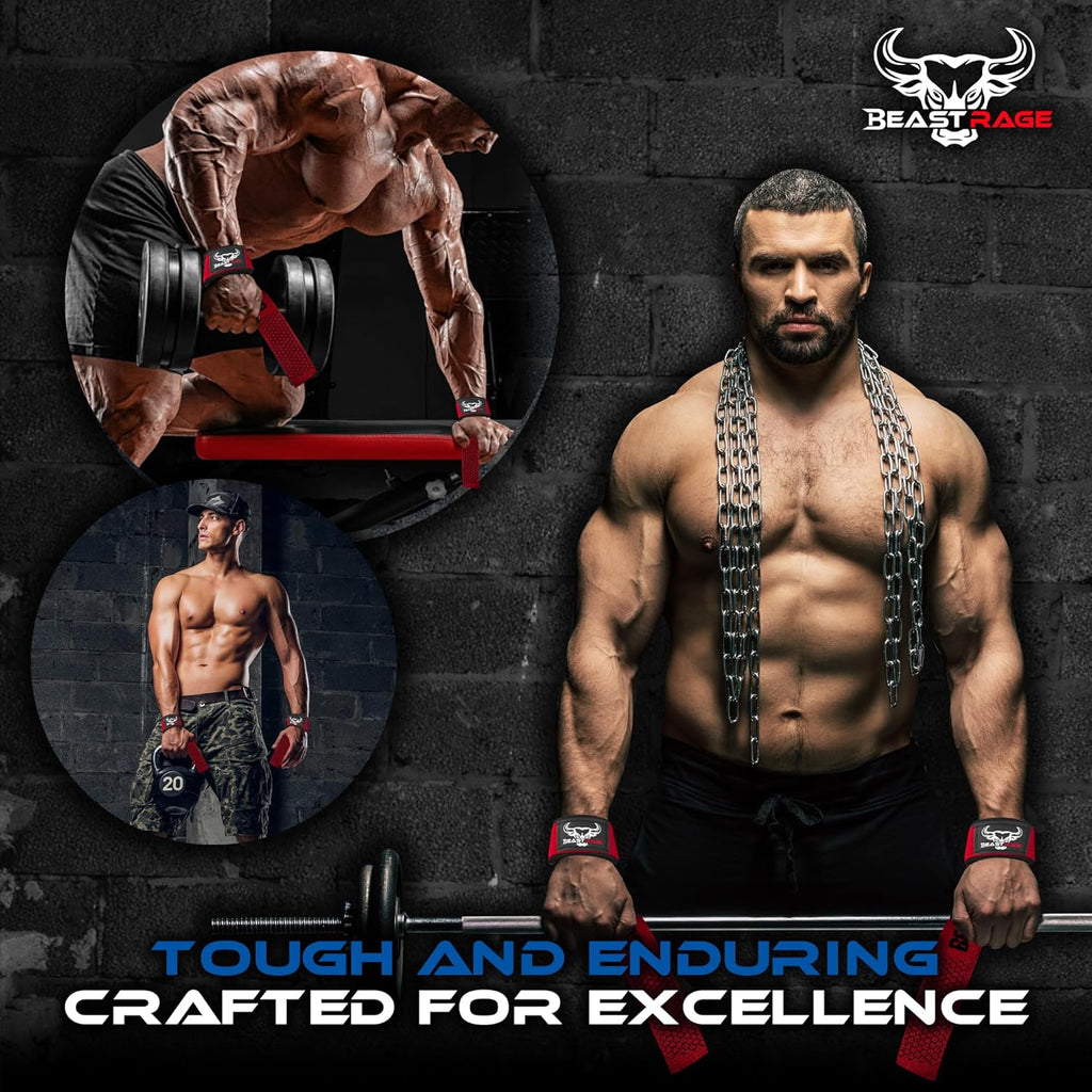 BEAST RAGE Lifting Wrist Straps for Weightlifting, Weight Lifting Straps Gym Grip Power Workouts Lifting Straps Padded Cotton Men Women Wrap Lift Deadlift Straps Hard Pull Exercise