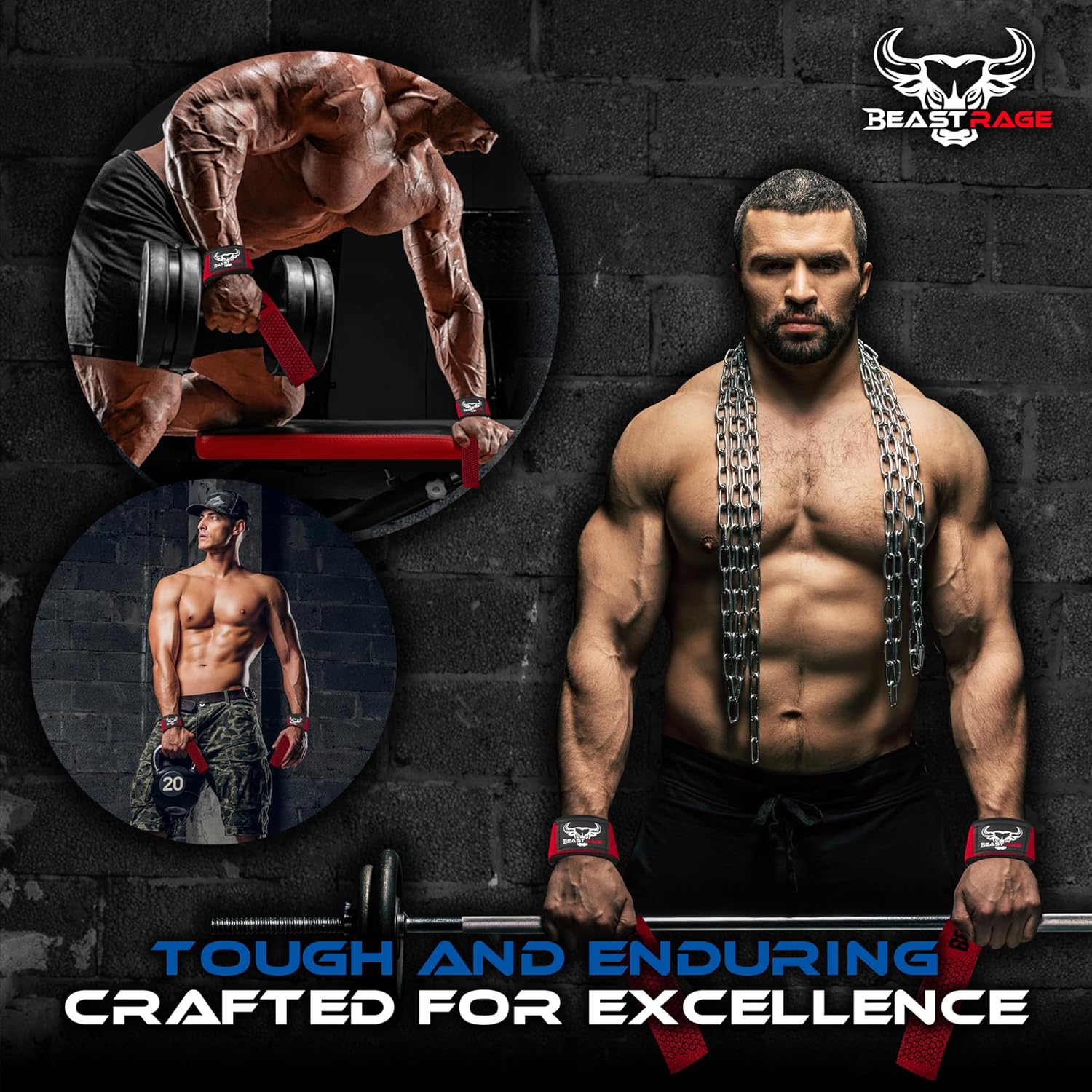 BEAST RAGE Lifting Wrist Straps for Weightlifting, Weight Lifting Straps Gym Grip Power Workouts Lifting Straps Padded Cotton Men Women Wrap Lift Deadlift Straps Hard Pull Exercise
