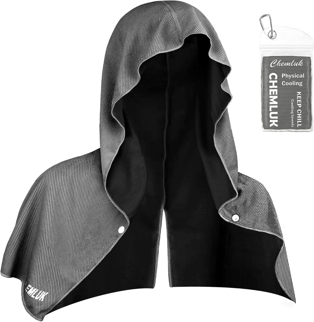 Cooling Hoodie Towel: Cooling Towels for Neck and Face, Quick-Dry Absorbent Soft Breathable Sweat Neck Wraps, Instant Cool Hooded Towels for Hot Weather Running Camping Travel - Black