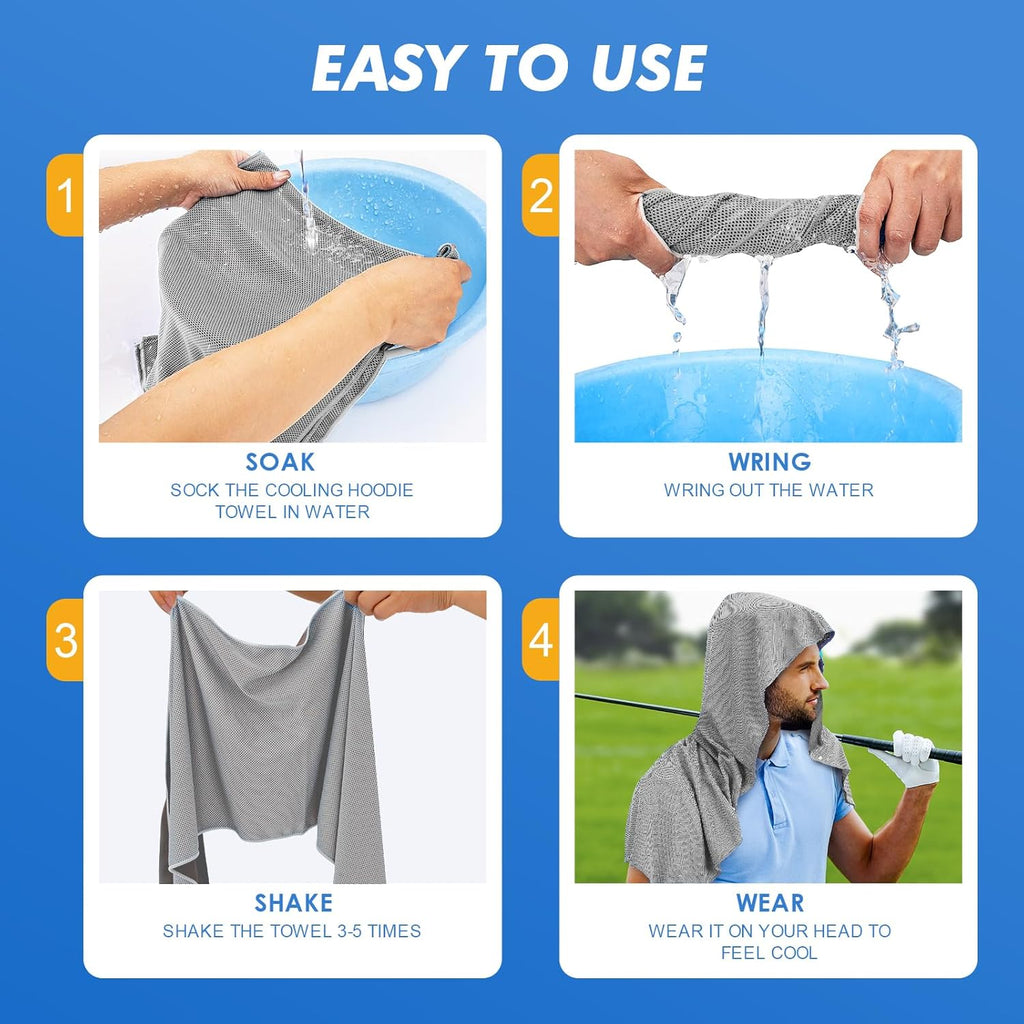 CSITE 3 Pack Cooling Hoodie Towels for Neck and Face, UPF 50 Sun Protection & Instant Cooling, Ice Towels for Hot Weather, Soft Breathable Towel for Sport, Work Out, Gym, Camping & More Activities