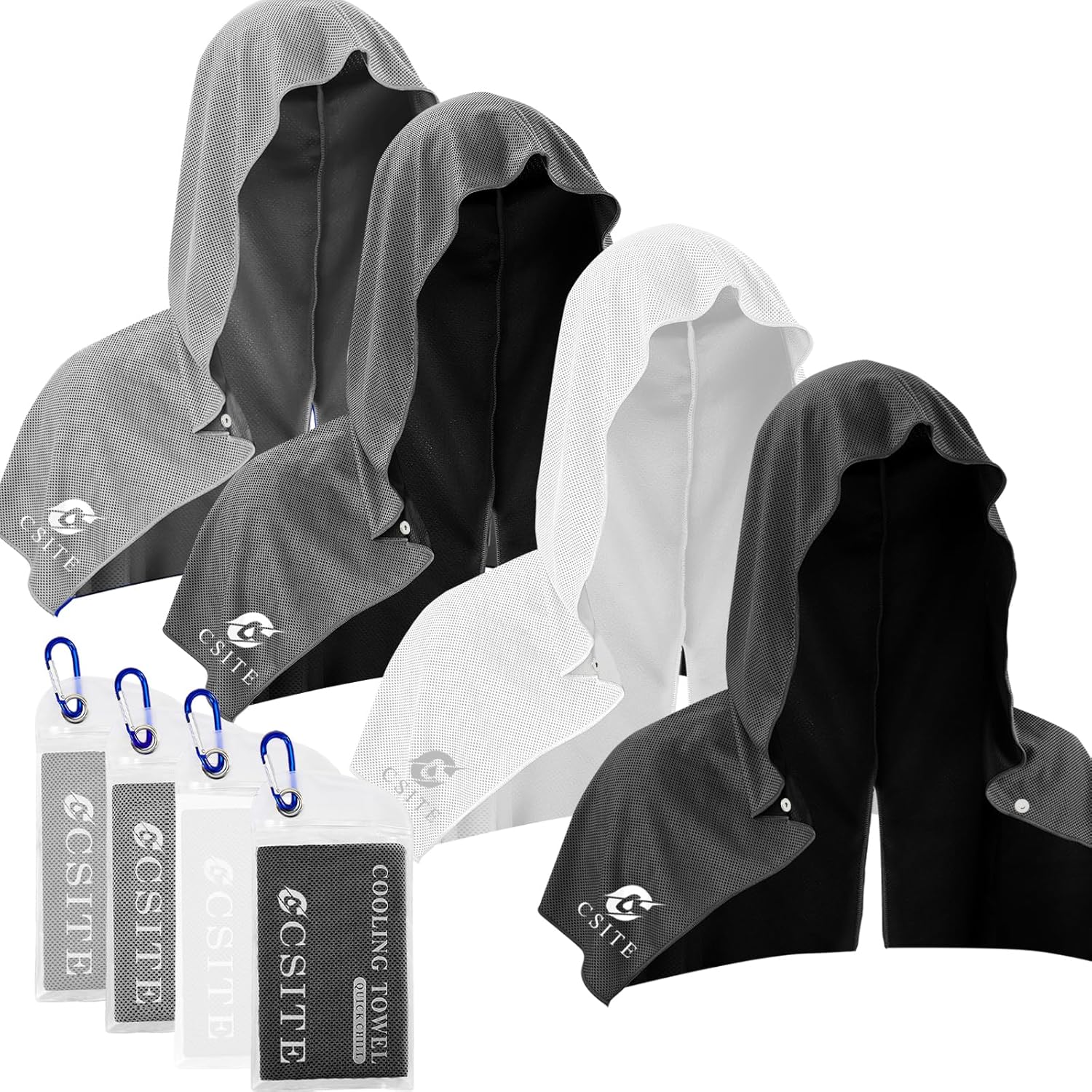 CSITE 3 Pack Cooling Hoodie Towels for Neck and Face, UPF 50 Sun Protection & Instant Cooling, Ice Towels for Hot Weather, Soft Breathable Towel for Sport, Work Out, Gym, Camping & More Activities
