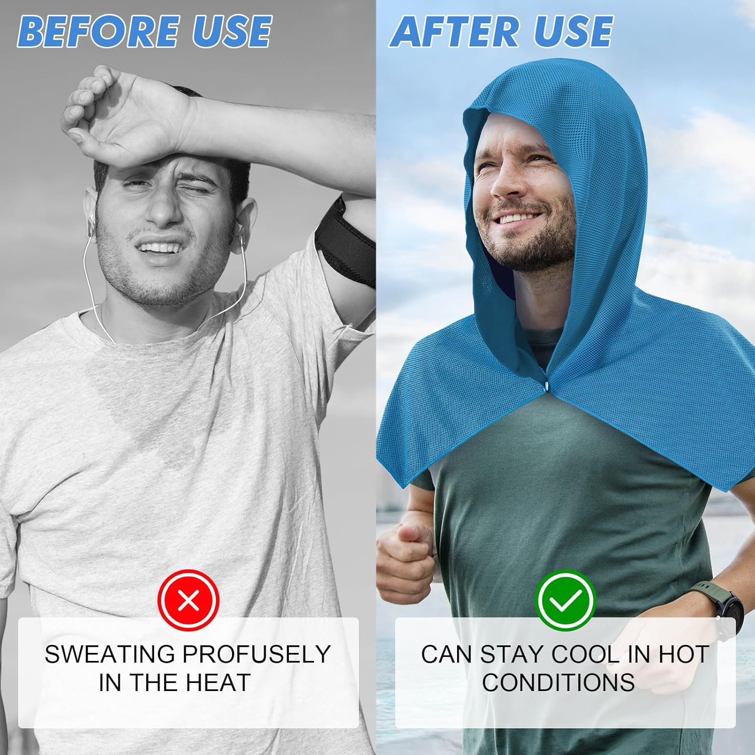 CSITE 3 Pack Cooling Hoodie Towels for Neck and Face, UPF 50 Sun Protection & Instant Cooling, Ice Towels for Hot Weather, Soft Breathable Towel for Sport, Work Out, Gym, Camping & More Activities