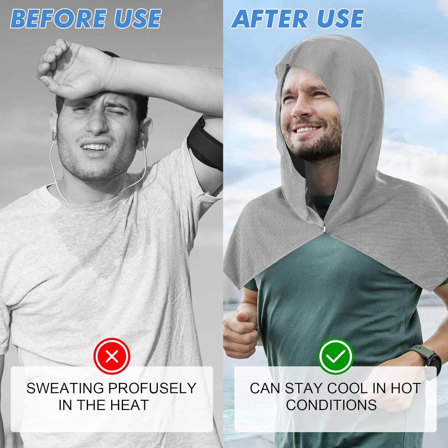 CSITE 3 Pack Cooling Hoodie Towels for Neck and Face, UPF 50 Sun Protection & Instant Cooling, Ice Towels for Hot Weather, Soft Breathable Towel for Sport, Work Out, Gym, Camping & More Activities