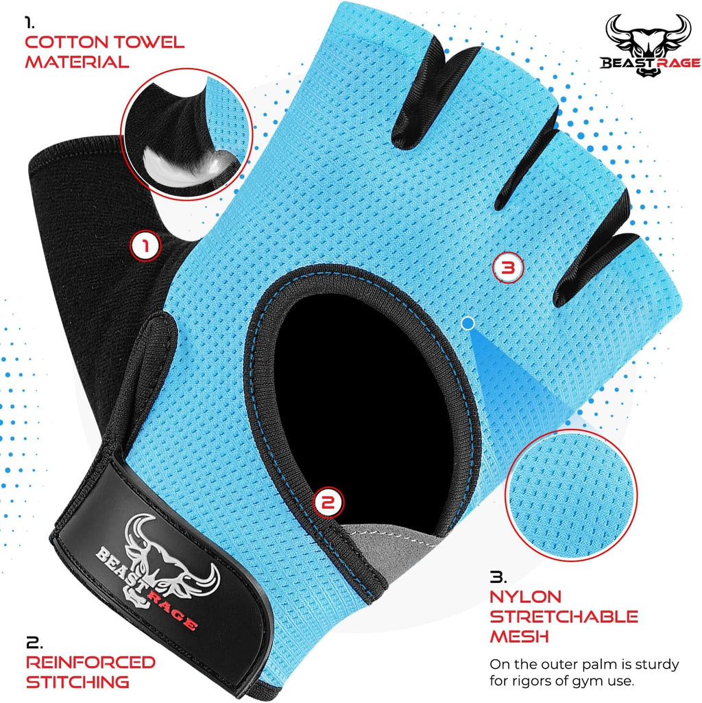 BEAST RAGE Fingerless Weight Lifting Gloves with Palm Protection Padding, Breathable Lightweight Gym Gloves for Men, Women, Weightlifting, Cycling, Exercise, Training Pull Up