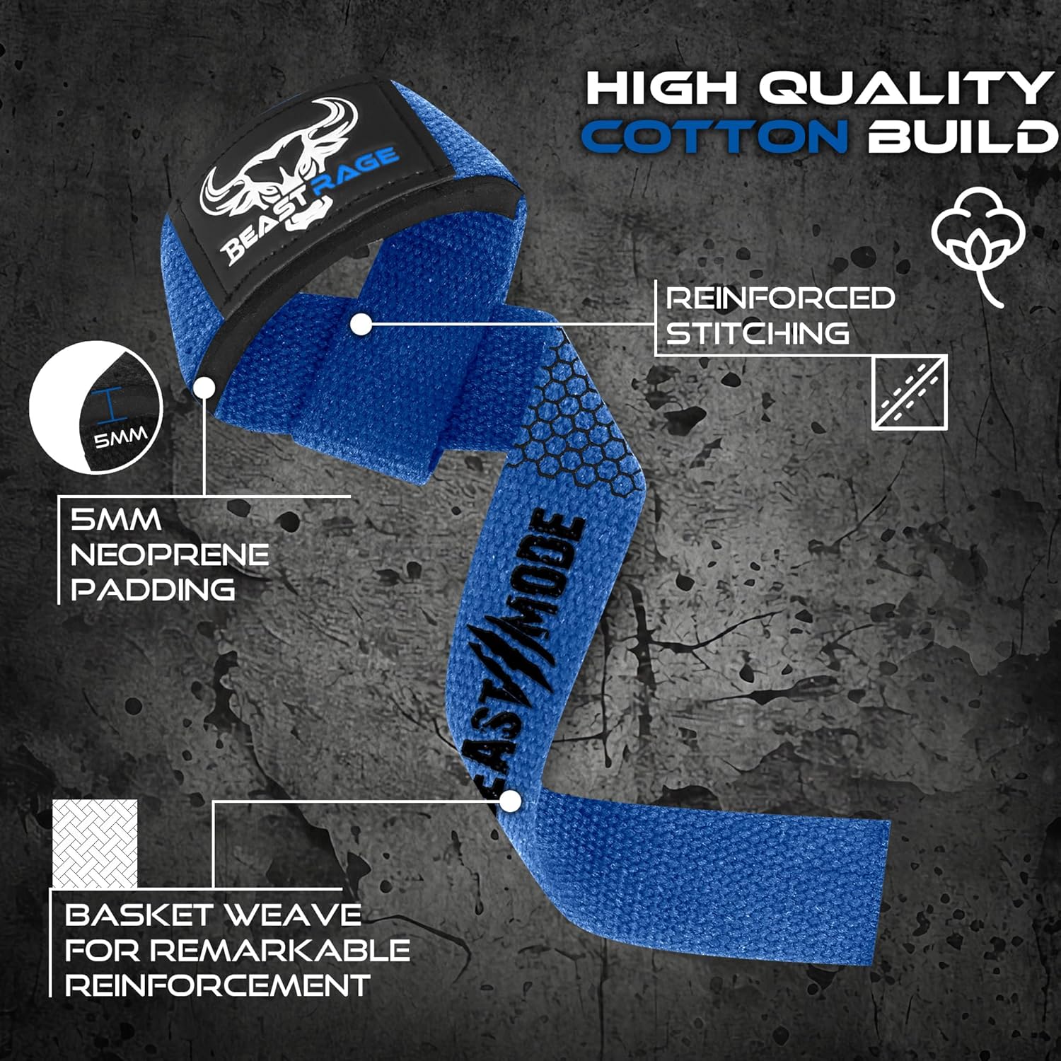 BEAST RAGE Lifting Wrist Straps for Weightlifting, Weight Lifting Straps Gym Grip Power Workouts Lifting Straps Padded Cotton Men Women Wrap Lift Deadlift Straps Hard Pull Exercise