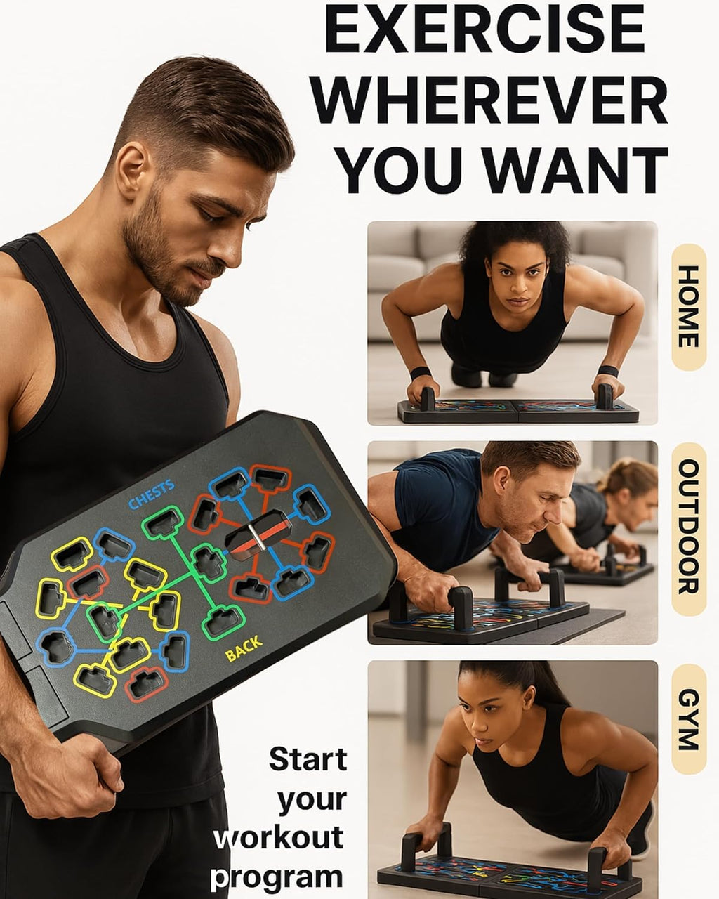Push Up Board Fitness, Foldable 20 in 1 Push Up Bar at Home Gym, Multi-Functional Pushup Stands for Chest Muscle Exercise, Pushup Stands for Strength Training Portable Exercise Equipment for Men & Women